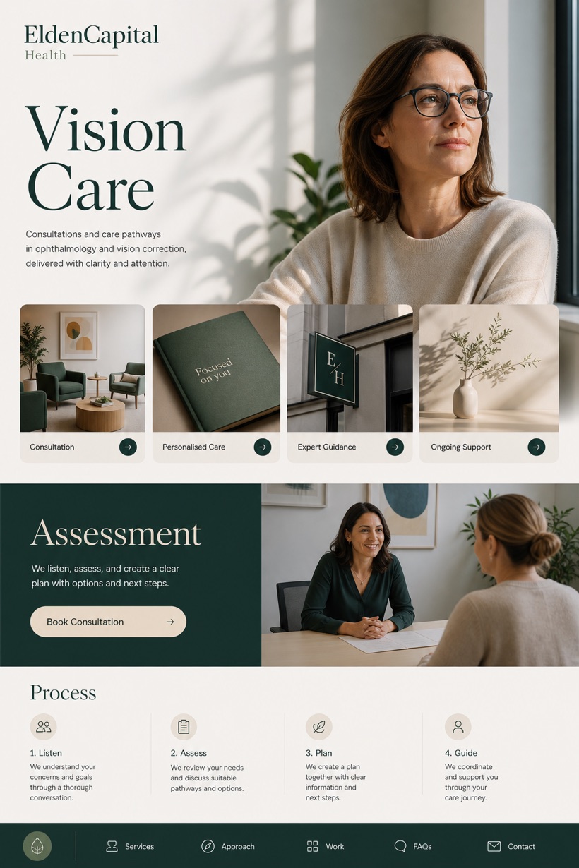 Healthcare website design for United Kingdom, showing a clear opening, service information, supporting content, and a focused inquiry action.