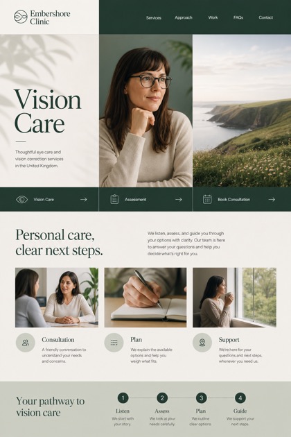 Healthcare website design for United Kingdom, showing a clear opening, service information, supporting content, and a focused inquiry action.