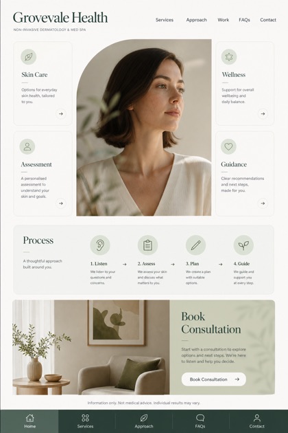 Healthcare website design for United Kingdom, showing a clear opening, service information, supporting content, and a focused inquiry action.