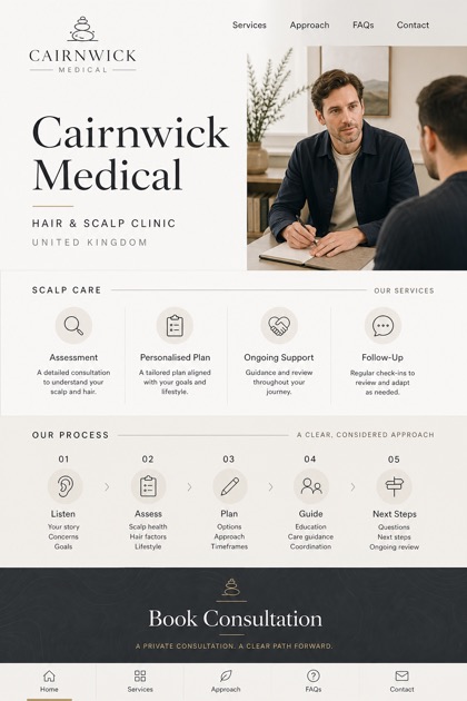 Healthcare website design for United Kingdom, showing a clear opening, service information, supporting content, and a focused inquiry action.