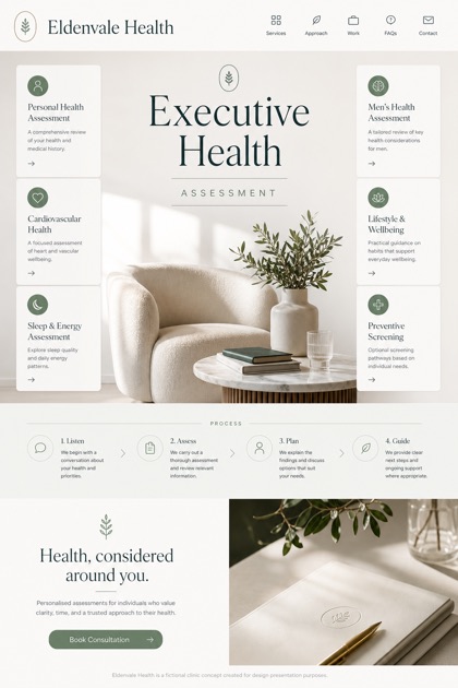 Healthcare website design for United Kingdom, showing a clear opening, service information, supporting content, and a focused inquiry action.