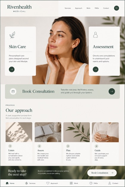 Healthcare website design for United Kingdom, showing a clear opening, service information, supporting content, and a focused inquiry action.