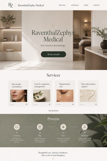 Healthcare website design for United Kingdom, showing a clear opening, service information, supporting content, and a focused inquiry action.