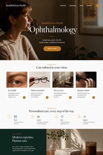 Healthcare website design for United Kingdom, showing a clear opening, service information, supporting content, and a focused inquiry action.