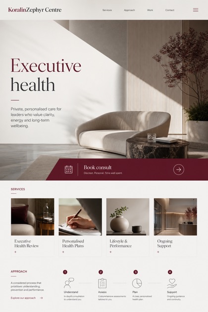 Healthcare website design for United Kingdom, showing a clear opening, service information, supporting content, and a focused inquiry action.