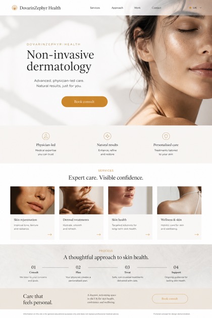 Healthcare website design for United Kingdom, showing a clear opening, service information, supporting content, and a focused inquiry action.