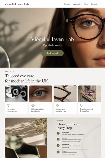 Healthcare website design for United Kingdom, showing a clear opening, service information, supporting content, and a focused inquiry action.
