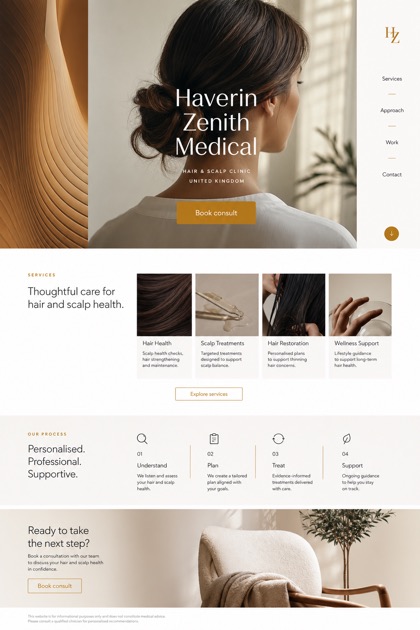 Healthcare website design for United Kingdom, showing a clear opening, service information, supporting content, and a focused inquiry action.
