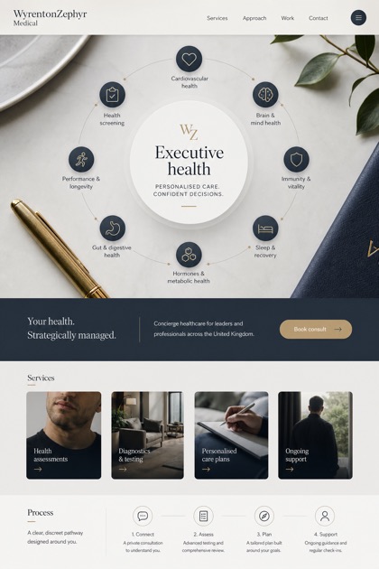 Healthcare website design for United Kingdom, showing a clear opening, service information, supporting content, and a focused inquiry action.