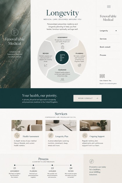 Healthcare website design for United Kingdom, showing a clear opening, service information, supporting content, and a focused inquiry action.