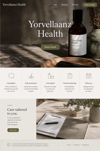 Healthcare website design for United Kingdom, showing a clear opening, service information, supporting content, and a focused inquiry action.