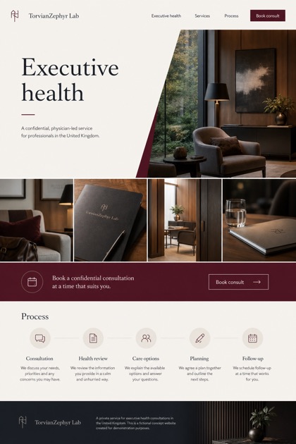 Healthcare website design for United Kingdom, showing a clear opening, service information, supporting content, and a focused inquiry action.