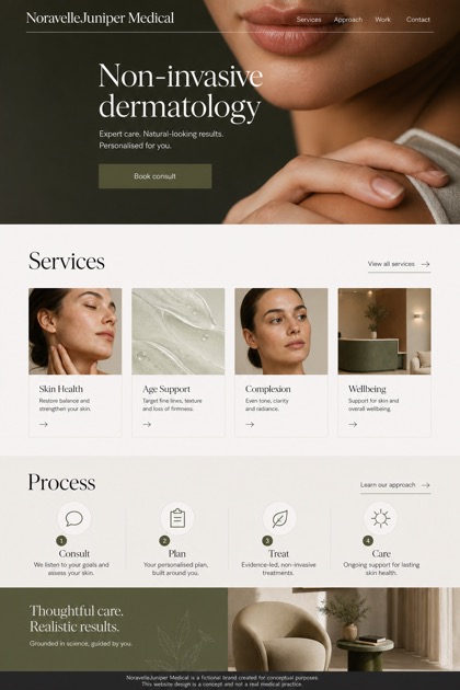 Healthcare website design for United Kingdom, showing a clear opening, service information, supporting content, and a focused inquiry action.