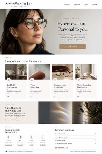 Healthcare website design for United Kingdom, showing a clear opening, service information, supporting content, and a focused inquiry action.