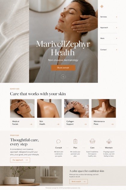 Healthcare website design for United Kingdom, showing a clear opening, service information, supporting content, and a focused inquiry action.