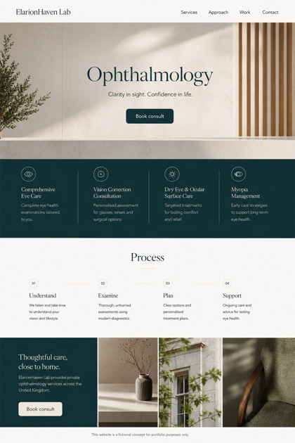 Healthcare website design for United Kingdom, showing a clear opening, service information, supporting content, and a focused inquiry action.