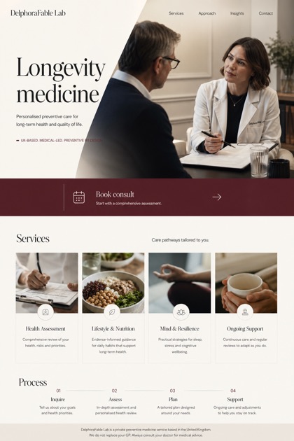 Healthcare website design for United Kingdom, showing a clear opening, service information, supporting content, and a focused inquiry action.