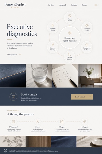 Healthcare website design for United Kingdom, showing a clear opening, service information, supporting content, and a focused inquiry action.