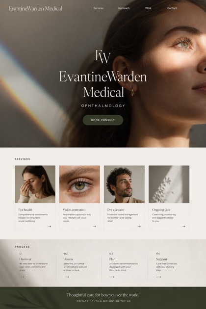Healthcare website design for United Kingdom, showing a clear opening, service information, supporting content, and a focused inquiry action.