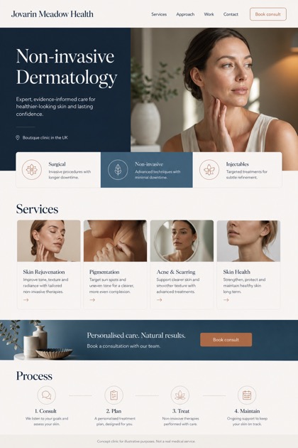 Healthcare website design for United Kingdom, showing a clear opening, service information, supporting content, and a focused inquiry action.