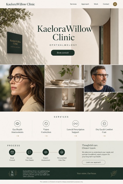 Healthcare website design for United Kingdom, showing a clear opening, service information, supporting content, and a focused inquiry action.