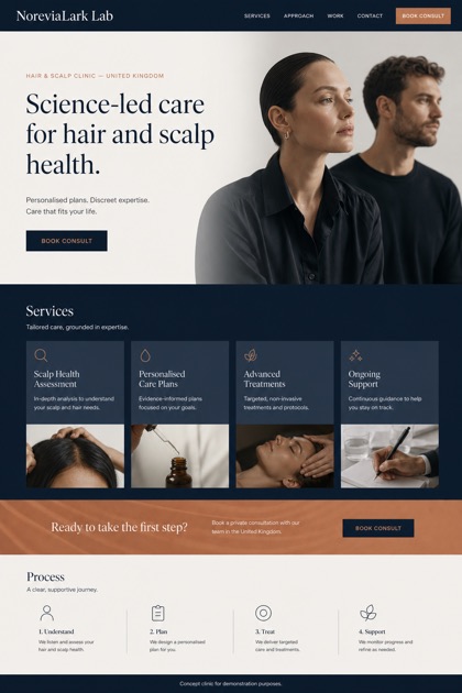 Healthcare website design for United Kingdom, showing a clear opening, service information, supporting content, and a focused inquiry action.