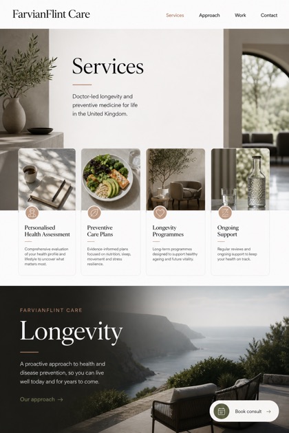 Healthcare website design for United Kingdom, showing a clear opening, service information, supporting content, and a focused inquiry action.