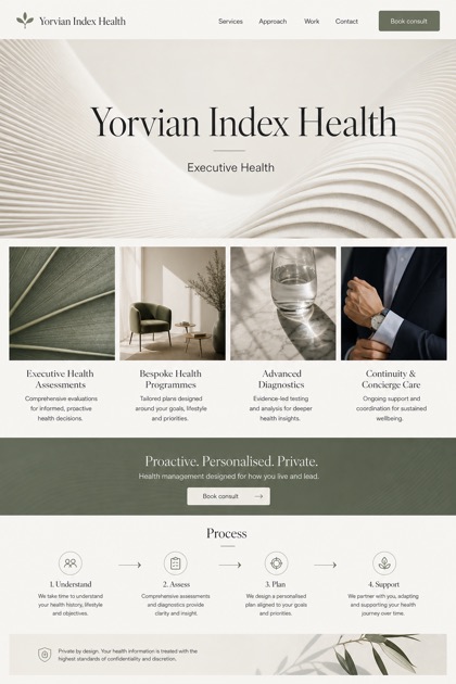 Healthcare website design for United Kingdom, showing a clear opening, service information, supporting content, and a focused inquiry action.