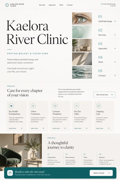 Healthcare website design for United Kingdom, showing a clear opening, service information, supporting content, and a focused inquiry action.
