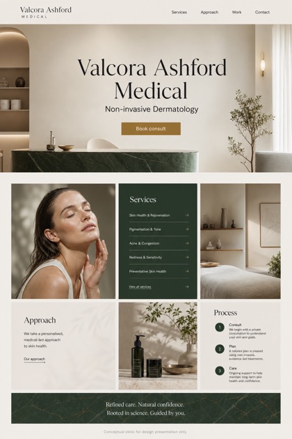 Healthcare website design for United Kingdom, showing a clear opening, service information, supporting content, and a focused inquiry action.