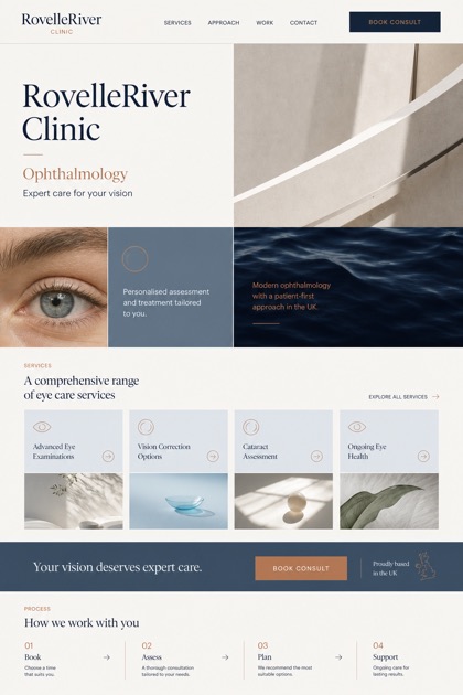 Healthcare website design for United Kingdom, showing a clear opening, service information, supporting content, and a focused inquiry action.