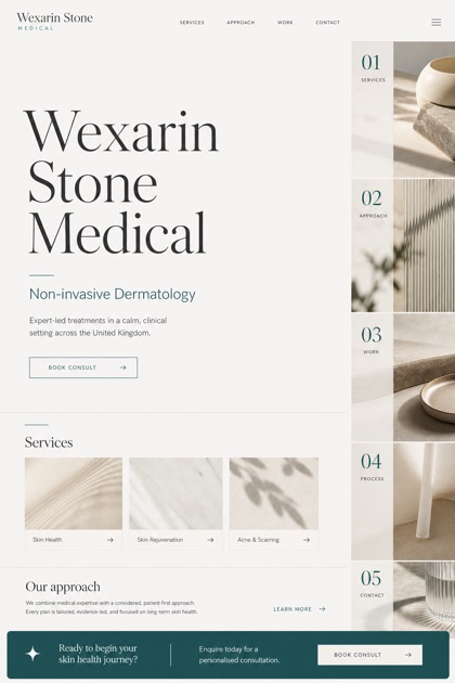 Healthcare website design for United Kingdom, showing a clear opening, service information, supporting content, and a focused inquiry action.