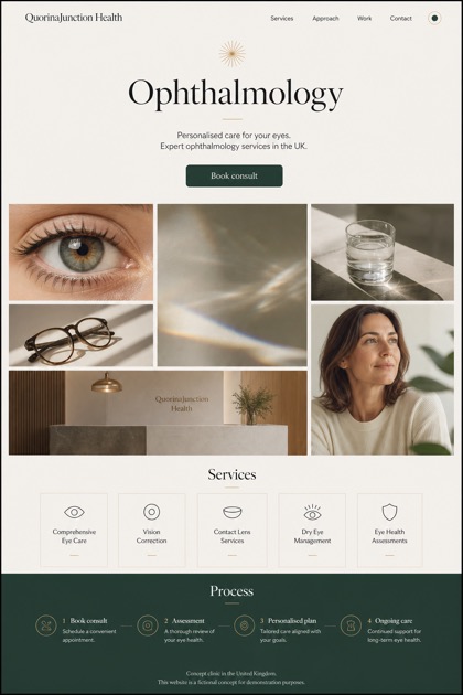 Healthcare website design for United Kingdom, showing a clear opening, service information, supporting content, and a focused inquiry action.
