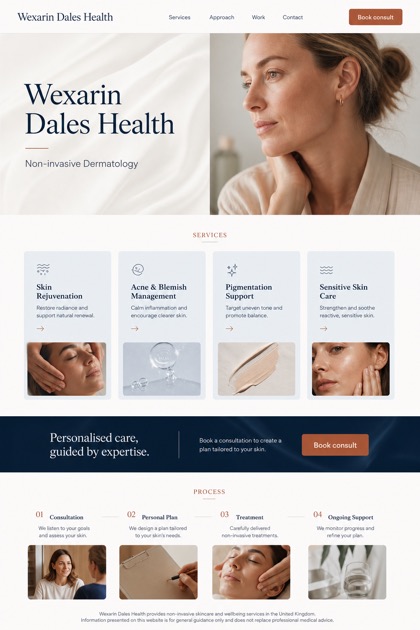 Healthcare website design for United Kingdom, showing a clear opening, service information, supporting content, and a focused inquiry action.