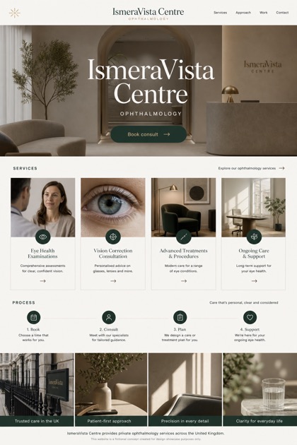 Healthcare website design for United Kingdom, showing a clear opening, service information, supporting content, and a focused inquiry action.