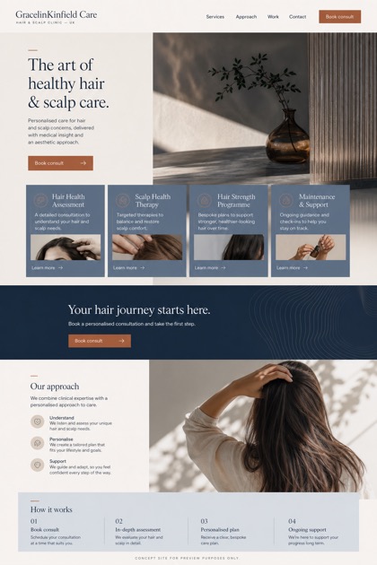 Healthcare website design for United Kingdom, showing a clear opening, service information, supporting content, and a focused inquiry action.