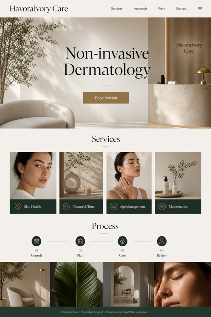 Healthcare website design for United Kingdom, showing a clear opening, service information, supporting content, and a focused inquiry action.