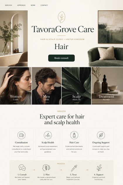 Healthcare website design for United Kingdom, showing a clear opening, service information, supporting content, and a focused inquiry action.