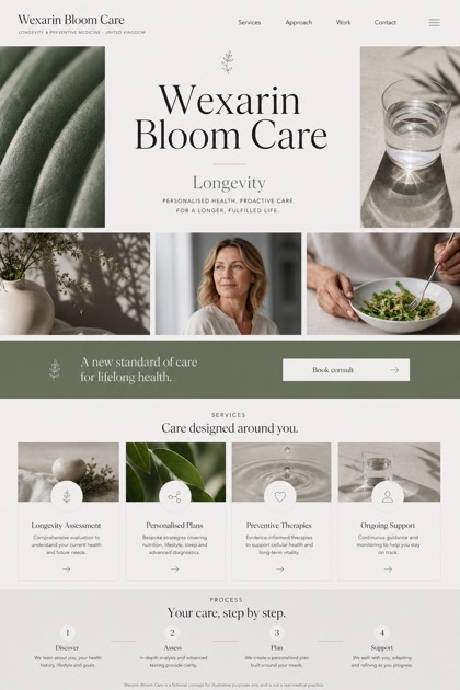 Healthcare website design for United Kingdom, showing a clear opening, service information, supporting content, and a focused inquiry action.