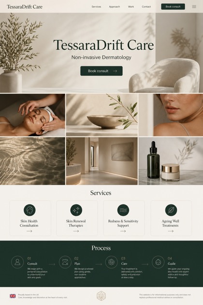 Healthcare website design for United Kingdom, showing a clear opening, service information, supporting content, and a focused inquiry action.