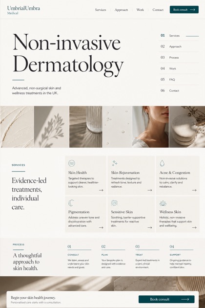 Healthcare website design for United Kingdom, showing a clear opening, service information, supporting content, and a focused inquiry action.