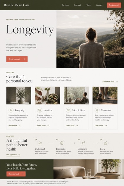 Healthcare website design for United Kingdom, showing a clear opening, service information, supporting content, and a focused inquiry action.