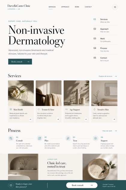 Healthcare website design for United Kingdom, showing a clear opening, service information, supporting content, and a focused inquiry action.