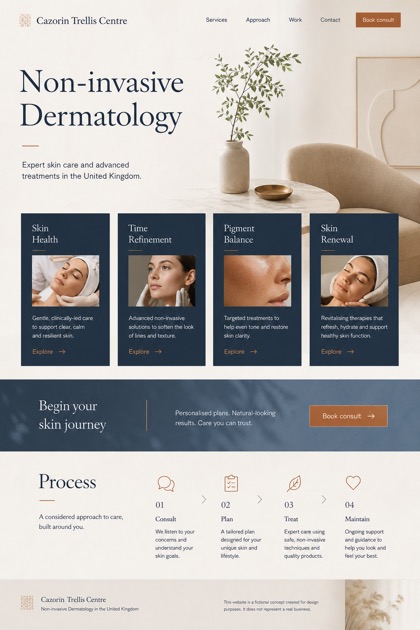 Healthcare website design for United Kingdom, showing a clear opening, service information, supporting content, and a focused inquiry action.