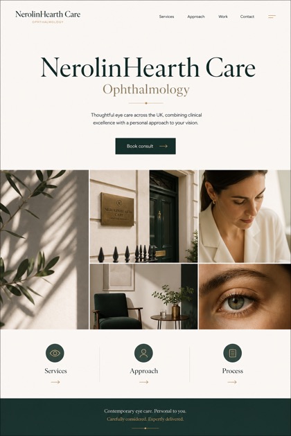 Healthcare website design for United Kingdom, showing a clear opening, service information, supporting content, and a focused inquiry action.