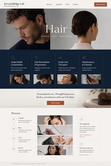 Healthcare website design for United Kingdom, showing a clear opening, service information, supporting content, and a focused inquiry action.