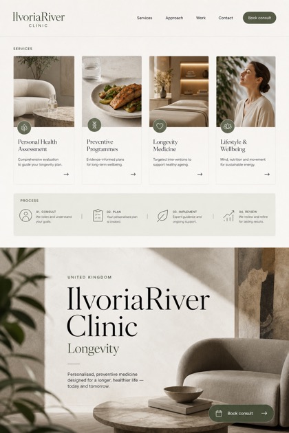 Healthcare website design for United Kingdom, showing a clear opening, service information, supporting content, and a focused inquiry action.