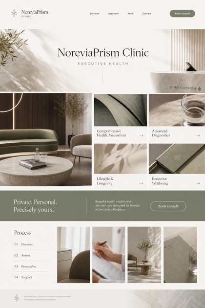 Healthcare website design for United Kingdom, showing a clear opening, service information, supporting content, and a focused inquiry action.