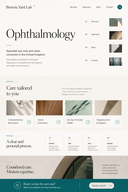 Healthcare website design for United Kingdom, showing a clear opening, service information, supporting content, and a focused inquiry action.