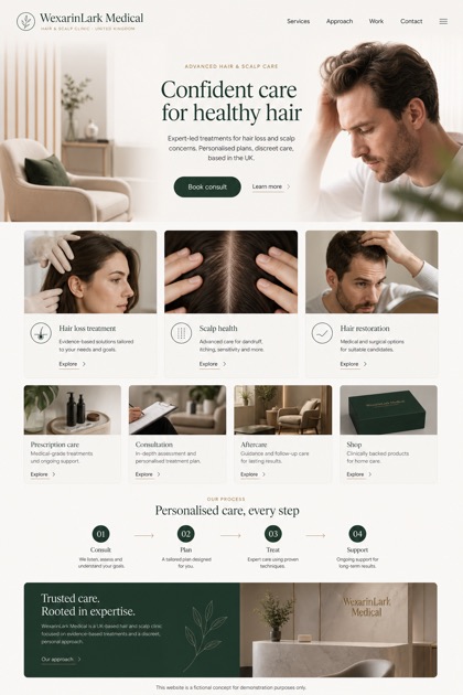 Healthcare website design for United Kingdom, showing a clear opening, service information, supporting content, and a focused inquiry action.